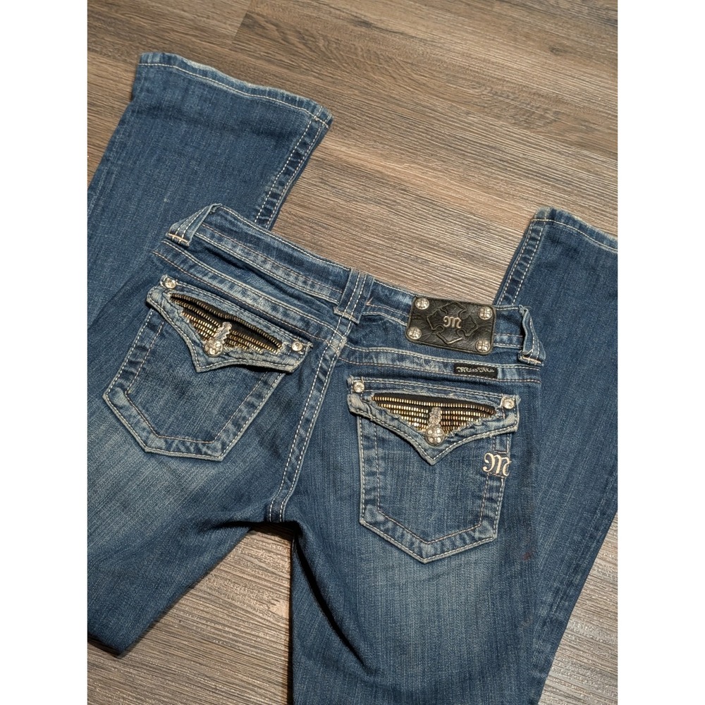 Miss Me JP5189B2 Bootcut Jeans‎ Blue Dark Wash Embellished Flap Pocket Size 27